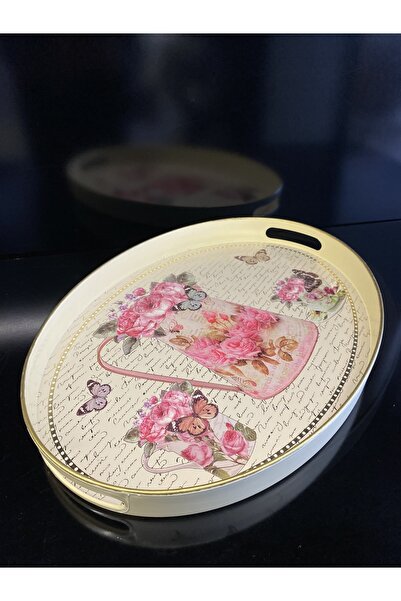 En Ucuz Mağaza Lüx Polyester El Boyama Tepsi Gold 43x30x4 Cm Vazo