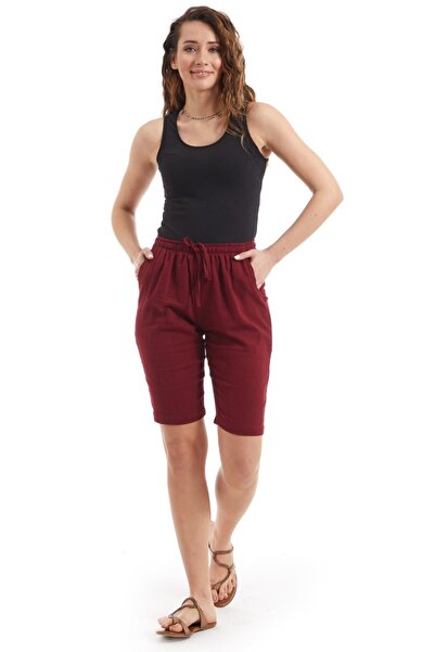 Newbutix Şile Cloth Women's Burgundy Pocket Shorts