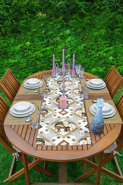 Realhomes Ethnic Motif Elephant Design Digital Printed 1 Runner & 4 Colorful American Service