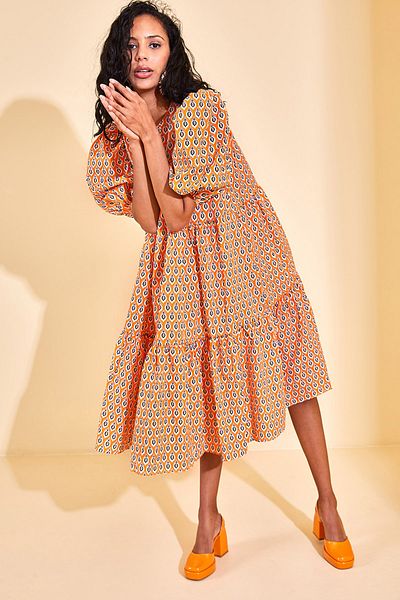 XHAN Kleid - Orange - Wickelschnitt