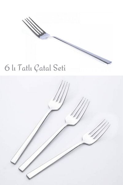 QNİAY Luxury Sweet Fork 18/10 Steel 6 PiecesCafe Home Restaurant Restaurant Hotel