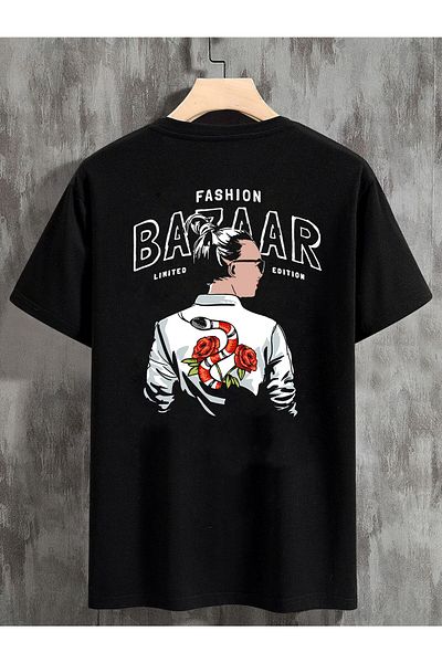 DEEPSENCE Unisex Oversize T-shirt Fashion Bazaar Back Print Black