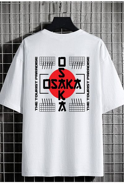 DEEPSENCE Unisex Oversize T-shirt Osaka Square Back Print White