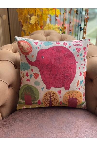 Gönülden Tasarım Elephant And Tree Digital Print Throw Pillow Pillow Case