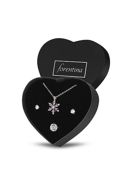 Forentina Purple Jewelled Flower Necklace Earring Ring Jewelry Set Ps2398