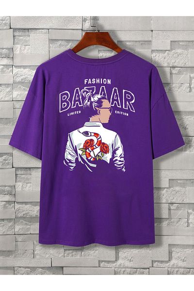 DEEPSENCE Unisex Oversize T-shirt Fashion Bazaar Back Print Purple