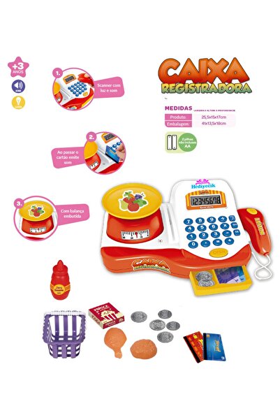 hediyecik Terazili Sesli Işıklı Market Kasa Seti Orta Boy Yazar Kasa Aksesuarlı