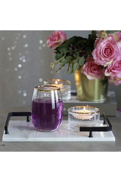 Akayev Marble White Black L Design 30x20 Cm Tray Marble Engagement Promise, Cheese Plate, Coffee Corner Presentation Holder