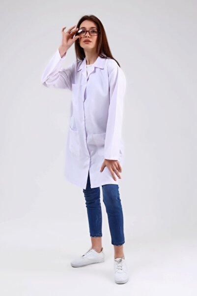 Çamdalı İş Elbiseleri Beyaz Alpaka Doktor Hemşire Kadın Önlük - Beyaz Kadın Iş Önlüğü