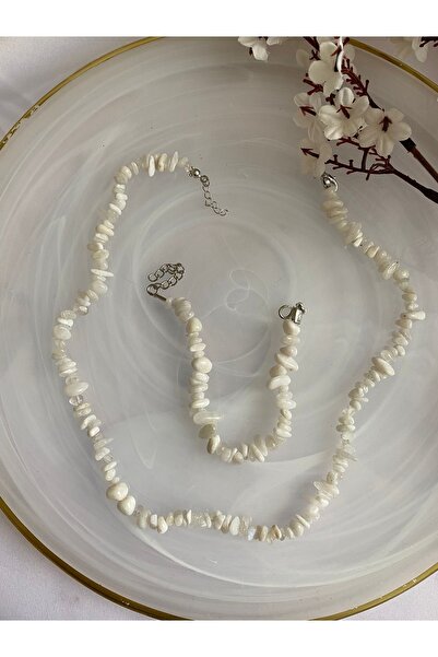 PelvedDesign Ay Taşı Doğal Taş Kolye Bileklik Set