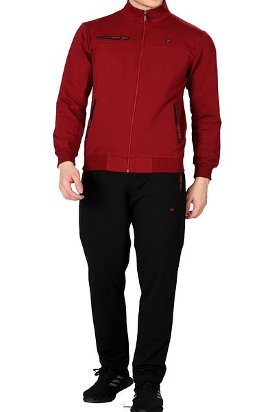 Marco Ferry Claret Red Men's Half Turtleneck Front Zippered Plus Size Tracksuit Set Edy19130b