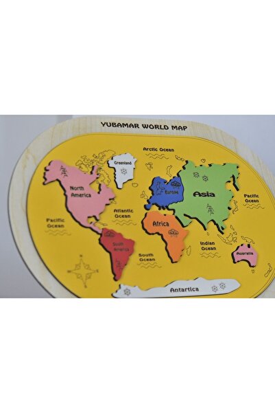 YuBaMar Dünya Haritası Montessori Ahşap Dünya Puzzle, Renkli Kıtalar Puzzle
