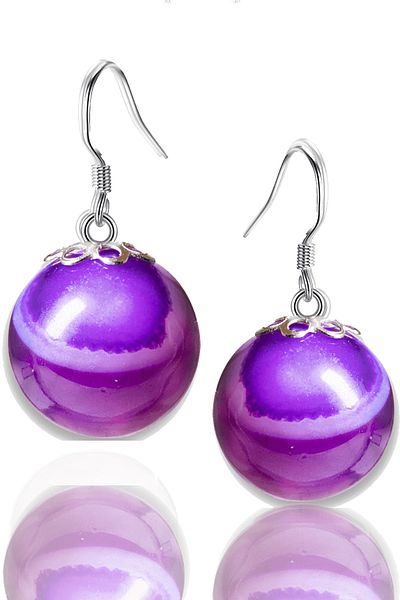 Tesbih Atölyesi Certified Natural Purple Agate Stone Silver Earrings