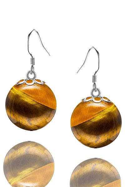 Tesbih Atölyesi Certified Natural Tiger Eye Stone Silver Earrings