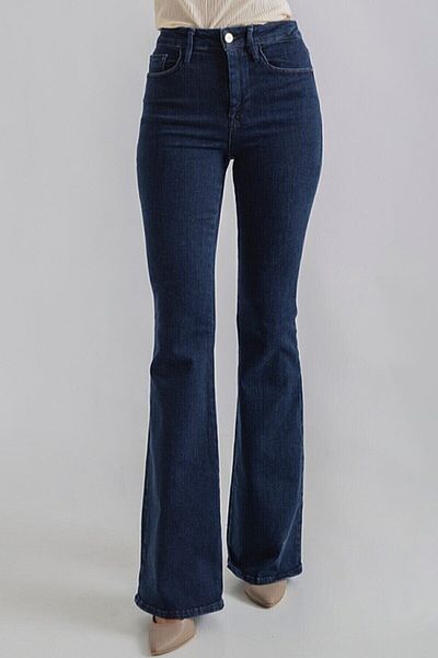 SANTA BELLA Nightt Deep Blue Flare Leg Jean Power Lycra pentru femei cu talie înaltă (totalizator)