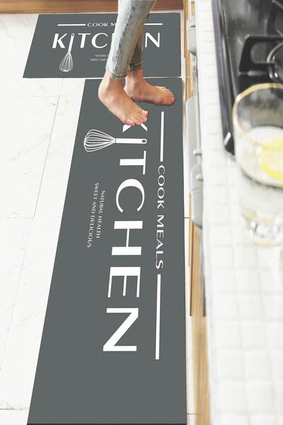 Getcarpet Ikili Tezgah Önü Mat Yıkanabilir Mutfak Paspas Takımı Pedi