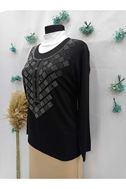 Sel Tekstil 2022 Model Round Collar Luxury Stoned Mother Combed Cotton Blouse