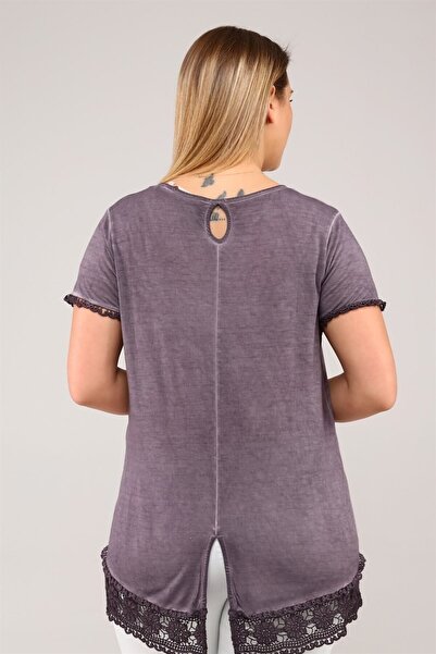 Seamoda Short Sleeve Skirt Ruched Oil Wash Tunic-purple
