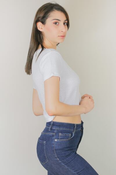 ARESMODA Women's White Short Crop Mesh T-Shirt