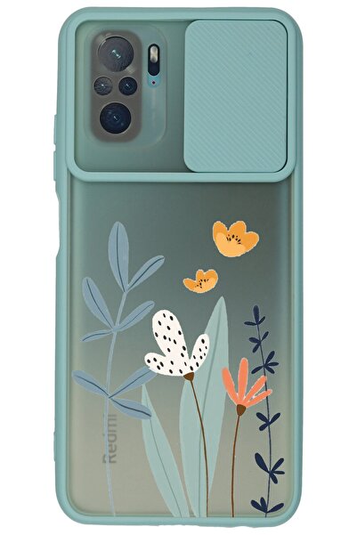 WANNA PROTECT Xiaomi Redmi Note 10s Su Yeşili Kamera Korumalı Sürgülü Çiçek B...