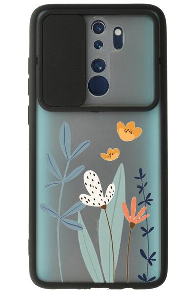 WANNA PROTECT Xiaomi Redmi Note 8 Pro Siyah Kamera Korumalı Sürgülü Çiçek Bas...