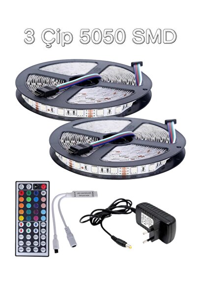 EvimLed Rgb Led 10 Metre 44 Tuş Kumanda 5050 Smd 3 Çip Tak Çalıştır Set Sliko...