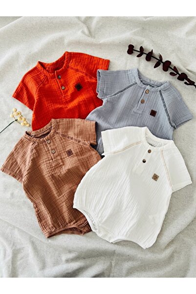 COLORED BABY Unisex Baby Short Sleeve Cotton Muslin Bodysuit