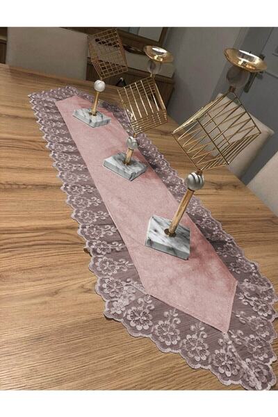 Çt Çeyizci Tekstil Catifea Dantela Detaliată Powder Runner (140x40cm)