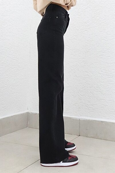 Ramrod Justin 90's Lycra Women's Blue Snow Super High Waist Loose Leg Denim Jeans Palazzo Pants