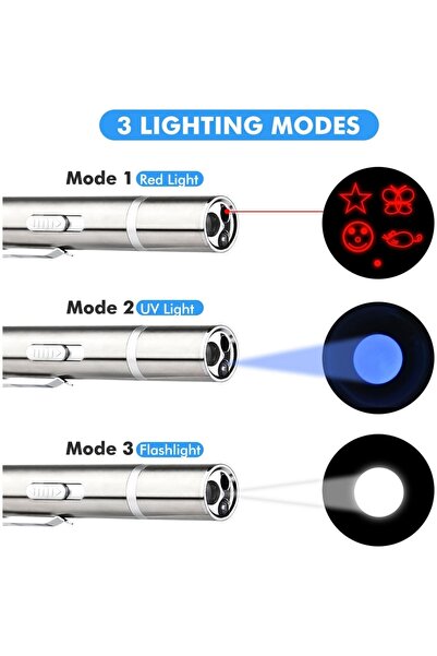 epazzar Usb Ile Şarj Edilebilen 3 In 1 Lazer Pointer Uv El Feneri + El Feneri Kırmızı Işık + Beyaz Meşale