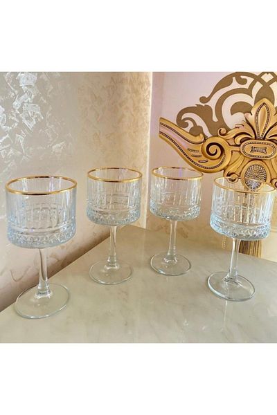 Paşabahçe Elysia 500 Cc Gilded Footed Bowl Presentation Glass 4 Pieces 078oa