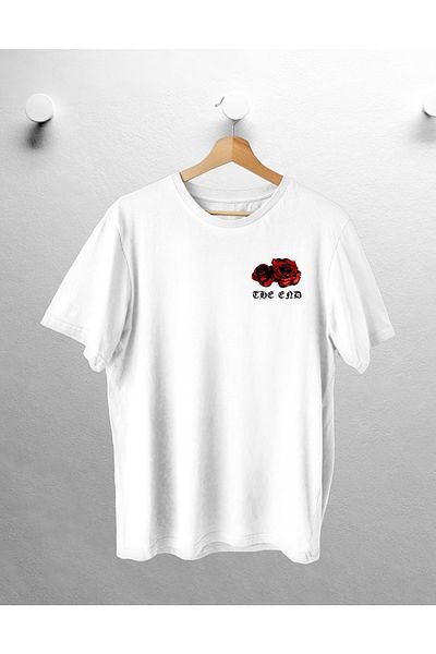 CANDEL Oversize T-shirt White Rose And The End Print