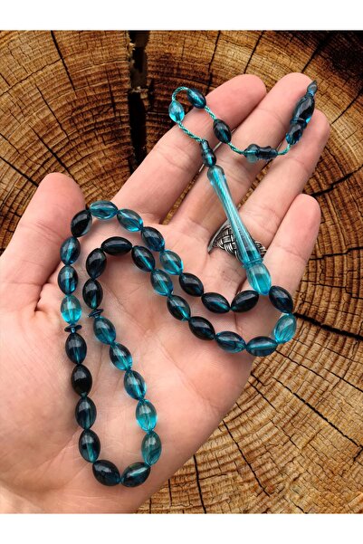 KANUNİ TESBİH Cutie din lemn Promised Petrol Blue Moire System Rozariu cu ciucuri