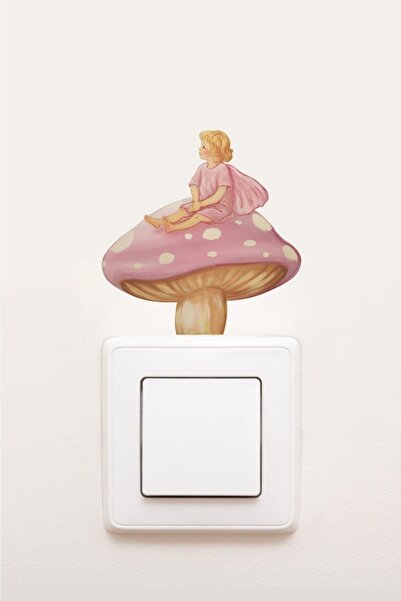 WALLHUMAN Priz- Mantarlı Pembe Peri Çocuk Odası Stickerı