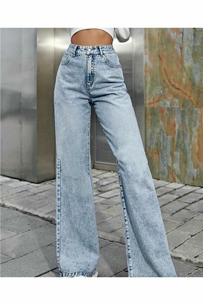 Ramrod Loa lycra anii 90 pentru femei Blue Snow, talie super înaltă, picior largi, blugi din denim Pantaloni palazzo