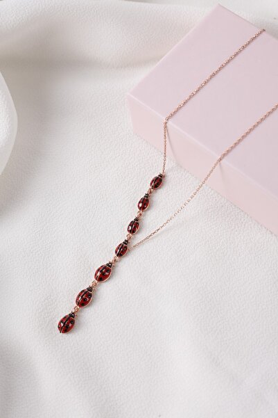 Bilsen Store Kadın 925 Ayar Gümüş Rose Kaplama Uğur Böceği Kolye