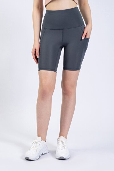 The Step Sports Частково жіночі сірі шорти з кишенями та високою талією для йоги, 8"