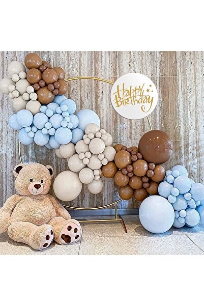 Parti dolabı 75li Balon Seti 25 Deniz Kumu + 25 Kahverengi + 25 Makaron Mavi Mat Pastel Soft Balon Zinciri 1 Yaş