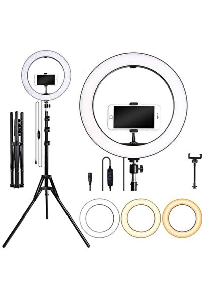 Asfal 14 Inç Ring Light Youtuber Led Işıklı Telefon Tutuculu 210 Cm Tripod Ku...