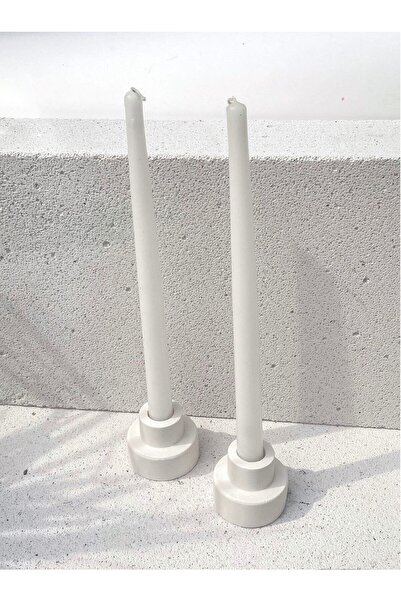 ÖMCTİCARET Steg Beyaz 2li Şamdan Mumluk Dekoratif Obje Dekor