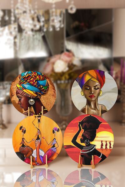 Realhomes 4'lü Oneline Silüet Çizimli Dijital Baskılı Yuvarlak Servis Altlığı...