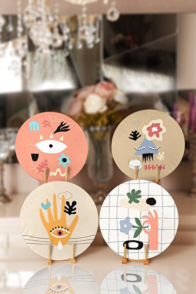 Realhomes 4-Piece Tropical Leaves Onedraw Themed Digital Printed Decorative Round Placemat & Supla