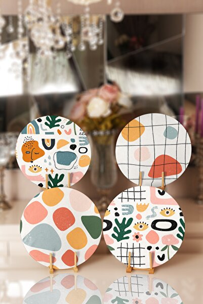 Realhomes 4-Piece Bohemian Designed Digital Printed Special Design Round Placemat & Supla