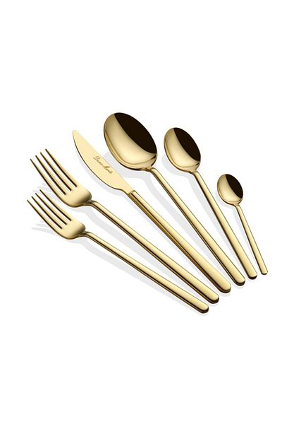 Dame Marie Allegra 36 Pieces 6 Person Titanium Gold Fork Spoon Knife Set