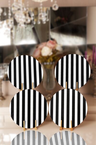 Realhomes 4'lü Pudra Yeşil Renkli Çiçek Detaylı Özel Tasarım Yuvarlak Servis ...