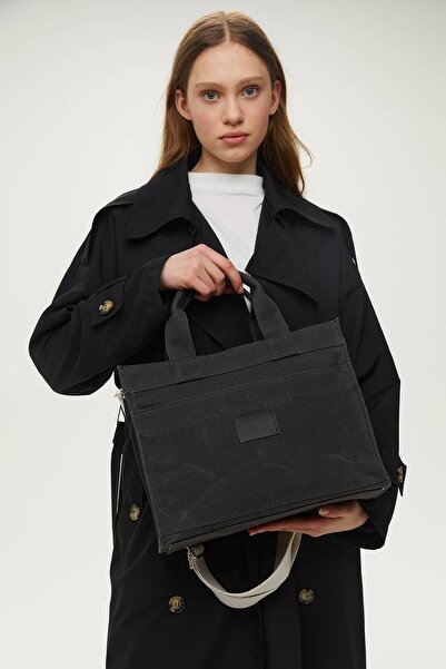 Manuka Wash Effect Medium Canvas Bag Black