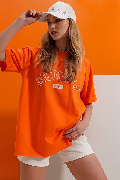Trend Alaçatı Stili T-Shirt - Orange - Normal