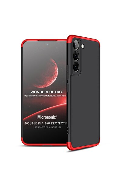 Microsonic Samsung Galaxy S22 Kılıf Double Dip 360 Protective Siyah Kırmızı