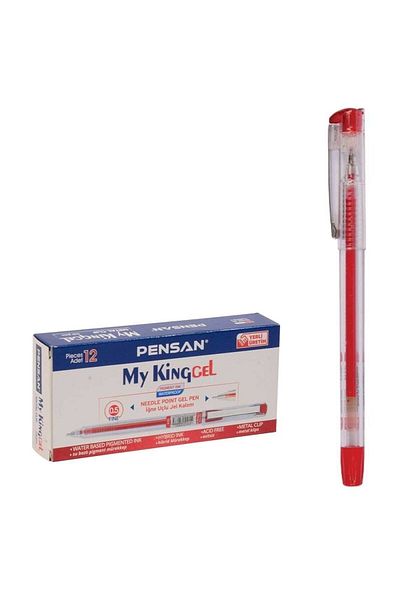 Pensan 6405 My-king Gel Ballpoint Pen Metal Clip 0.5 Mm Red (BOX OF 12)