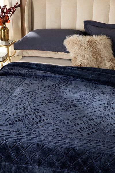 English Home Timeless Emboss Double Blanket 200x220 Cm Dark Blue